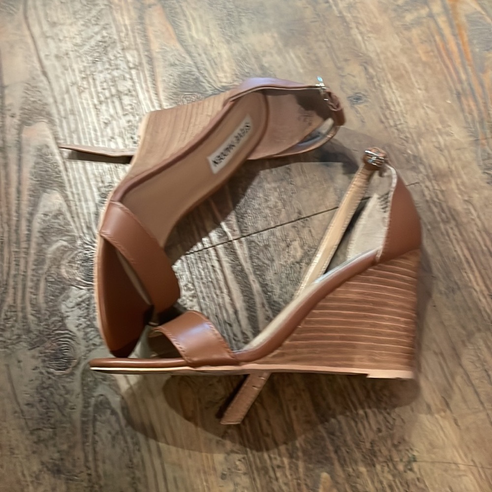 Worn once. Mary wedges in tan.
